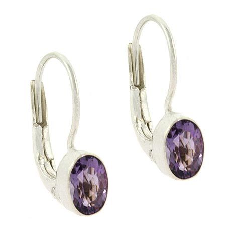 Sterling Silver Genuine Amethyst Stone Oval LeverBack Lever Back Earrings - Grocery