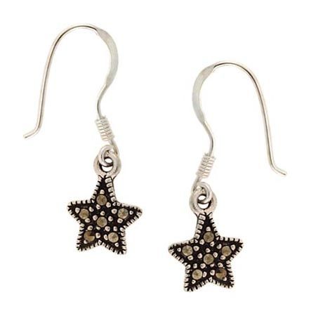 Sterling Silver Marcasite Star Shaped Dangle Earrings - Grocery