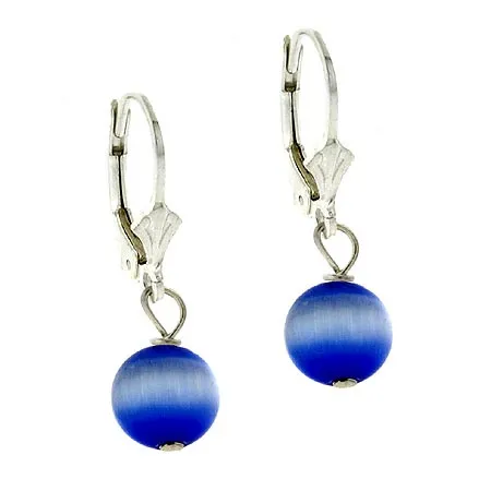Sterling Silver 8mm Dark Blue Cats Eye Leverback Earrings - Grocery