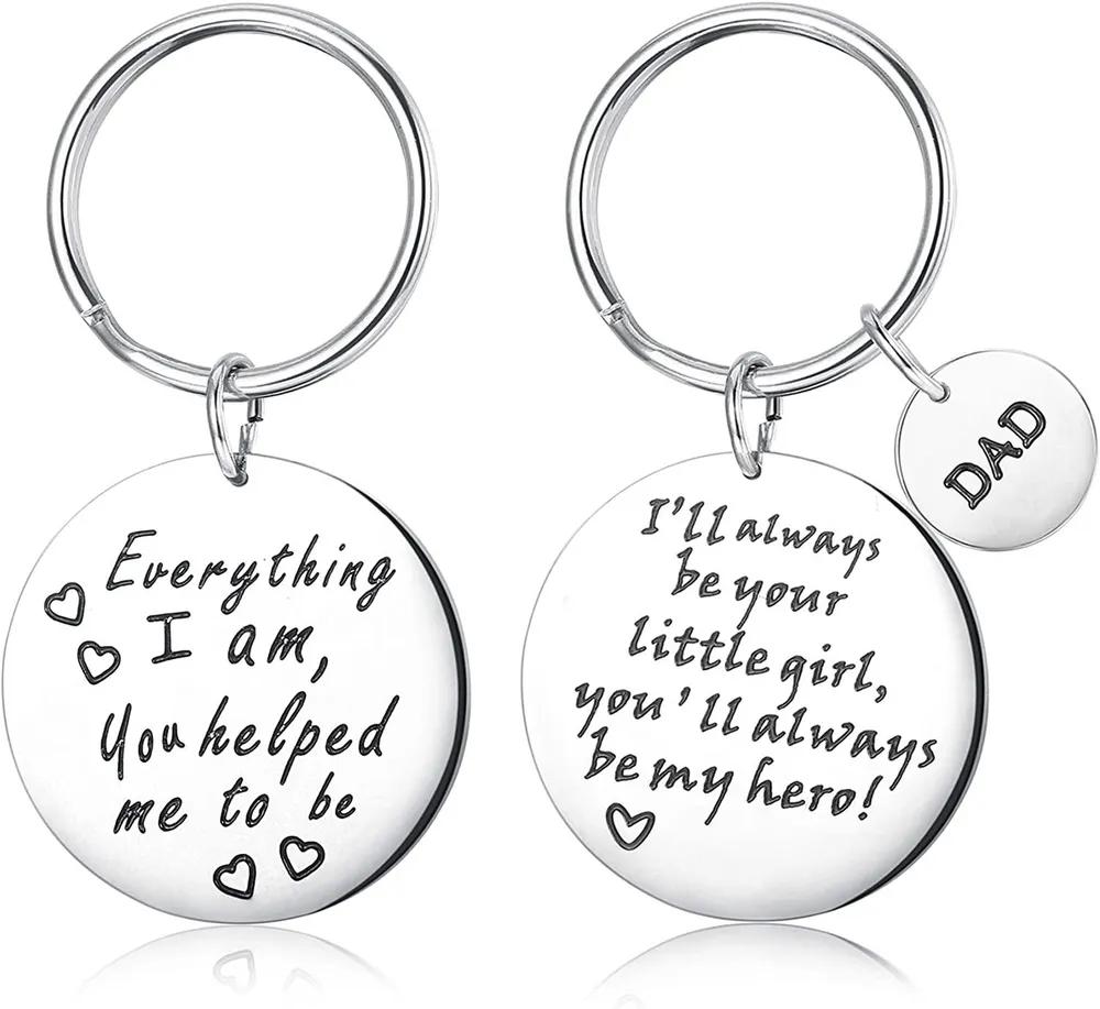 2 Pcs Stainless Key Chain Ring for Men Father's Day DAD Father Pendant Key Ring Dog Tag Key Chain - Grocery