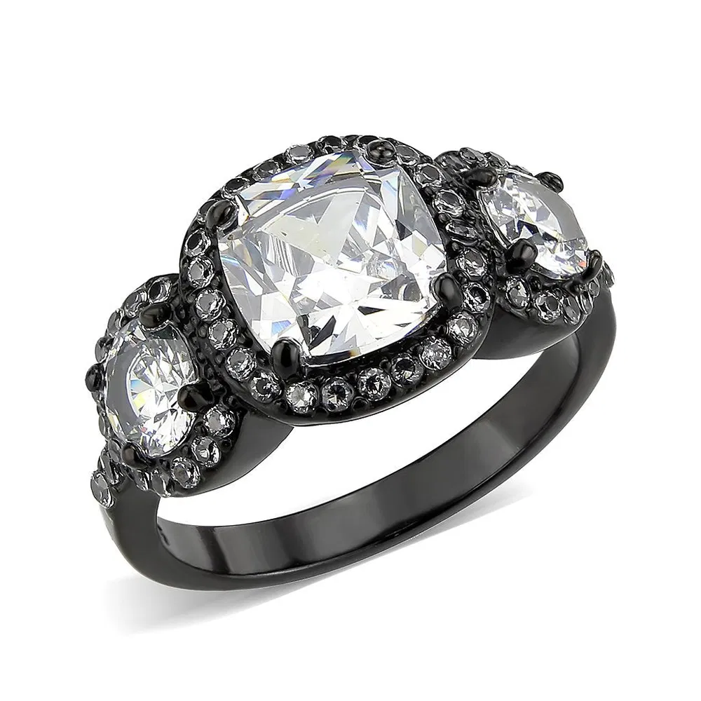 TK3784 - IP Black (Ion Plating) Stainless Steel Ring with AAA Grade CZ in Clear - Grocery