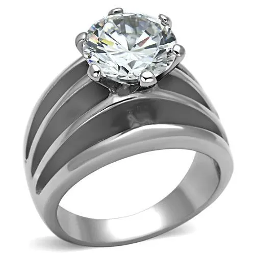 TK1084 - High polished (no plating) Stainless Steel Ring with AAA Grade CZ in Clear - Grocery