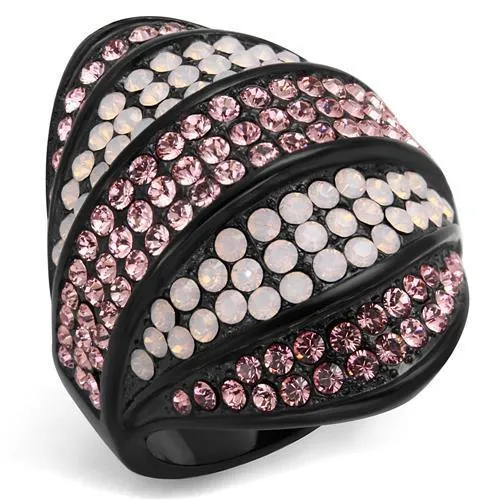TK2201 - IP Black(Ion Plating) Stainless Steel Ring with Top Grade Crystal in Multi Color - Grocery
