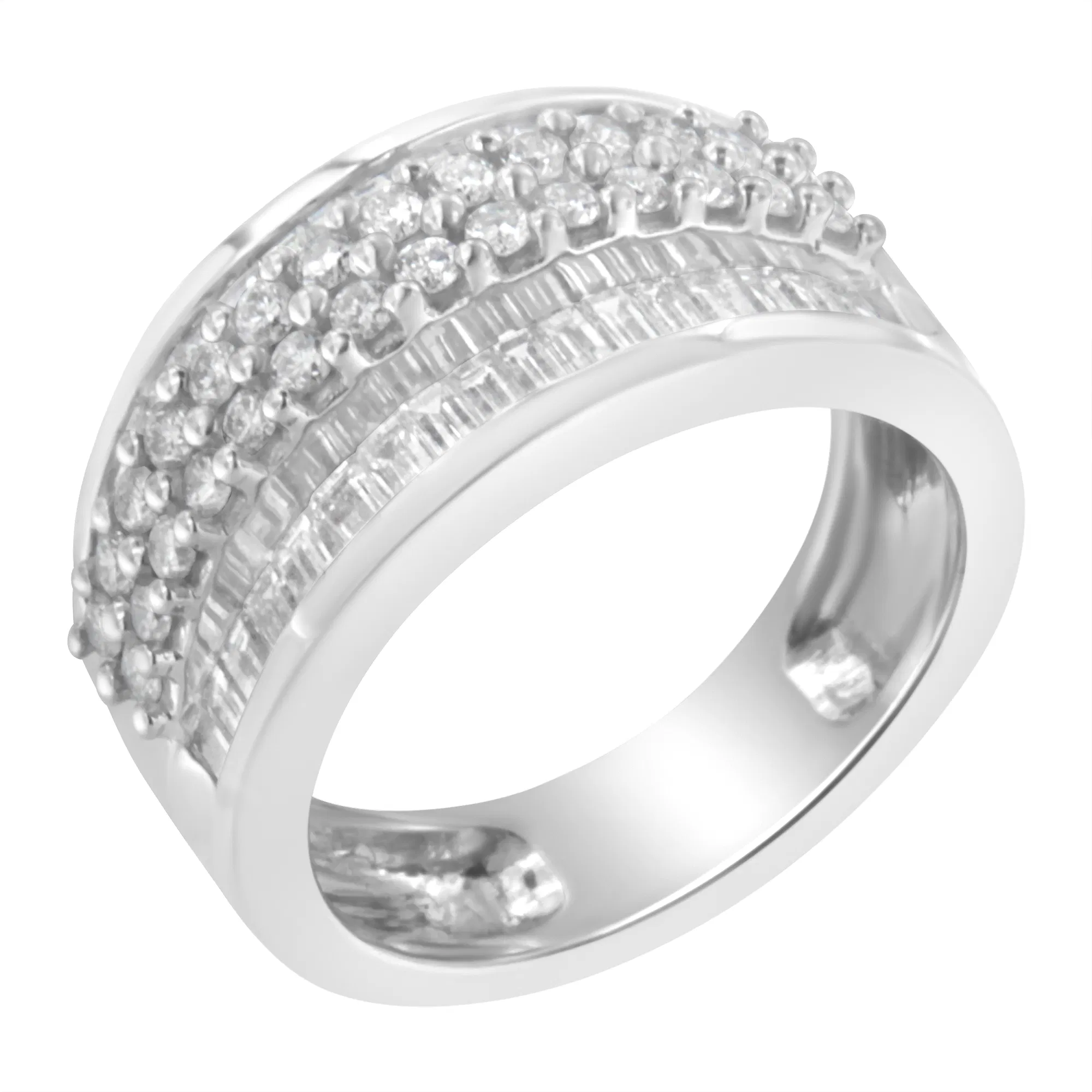 14K White Gold Round and Baguette Diamond Ring (1 1/2 Cttw, F-G Color, SI1-SI2 Clarity) - Grocery