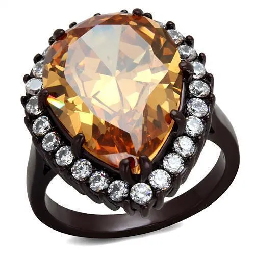 TK2675 - IP Dark Brown (IP coffee) Stainless Steel Ring with AAA Grade CZ in Champagne - Grocery
