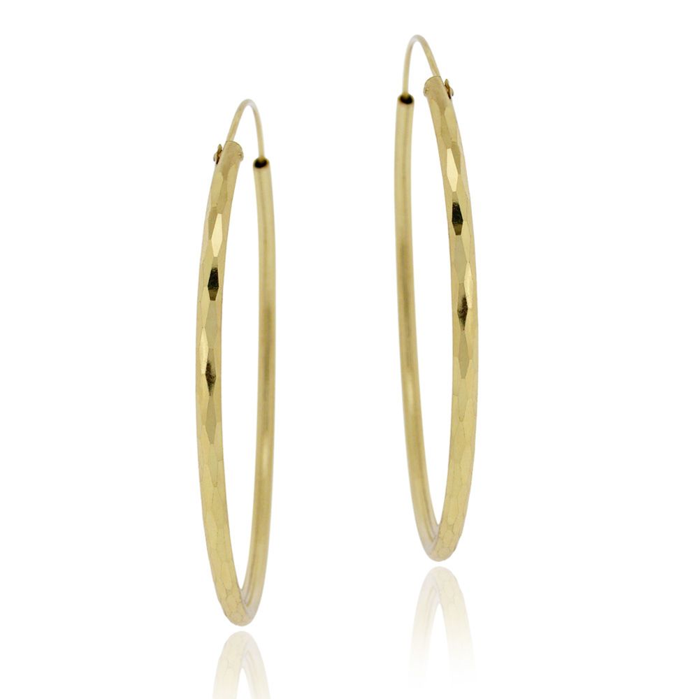 18K Gold Plated Brass 60mm Hammered Hoop Earrings - Grocery