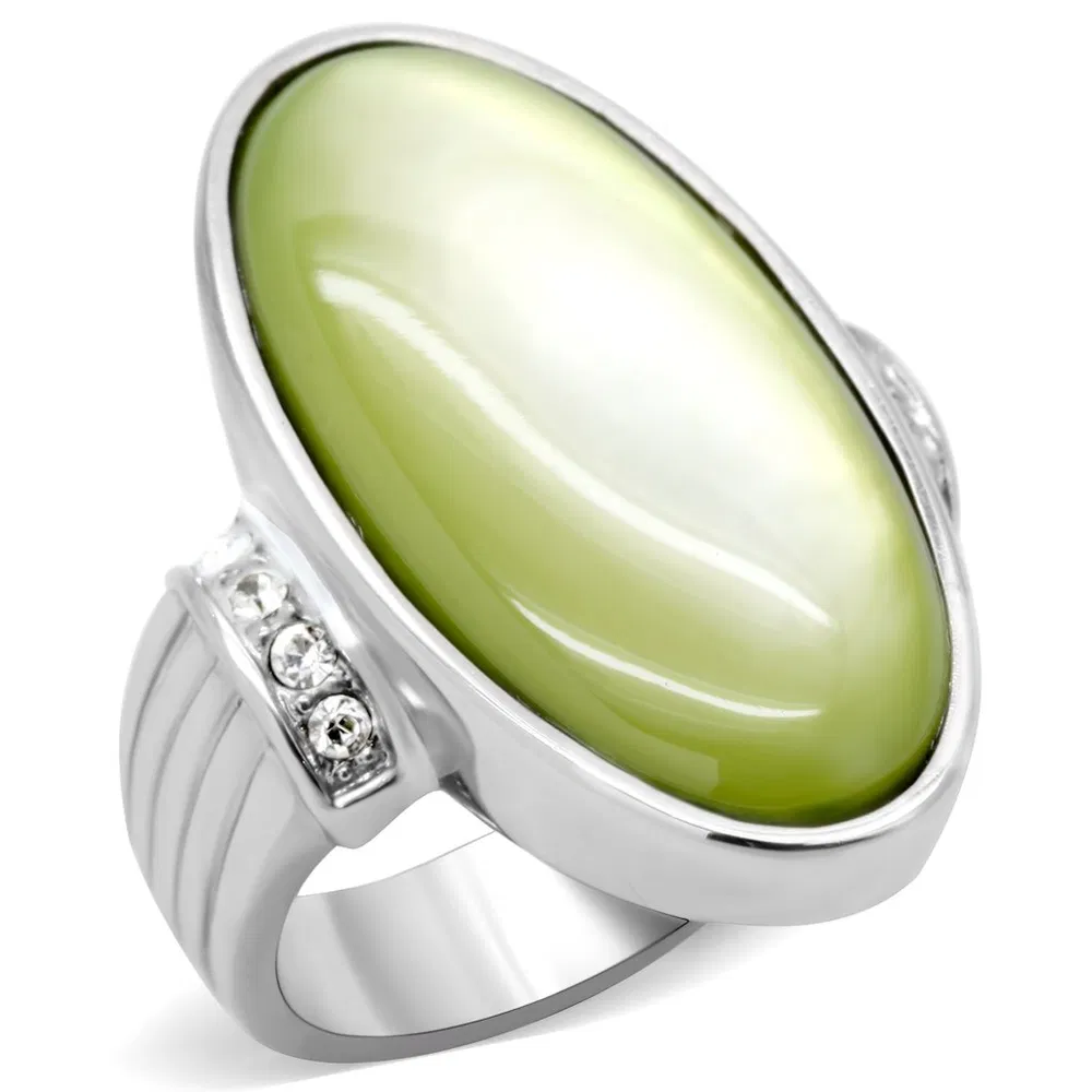 TK211 - High polished (no plating) Stainless Steel Ring with Precious Stone Conch in Apple Green color - Grocery