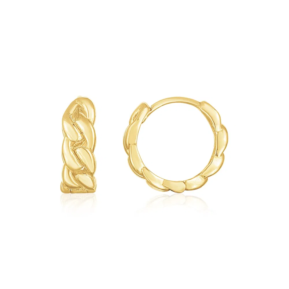 14K Yellow Gold Thick Curb Chain Huggie Hoop Earrings(4.2x12.4mm) - Grocery