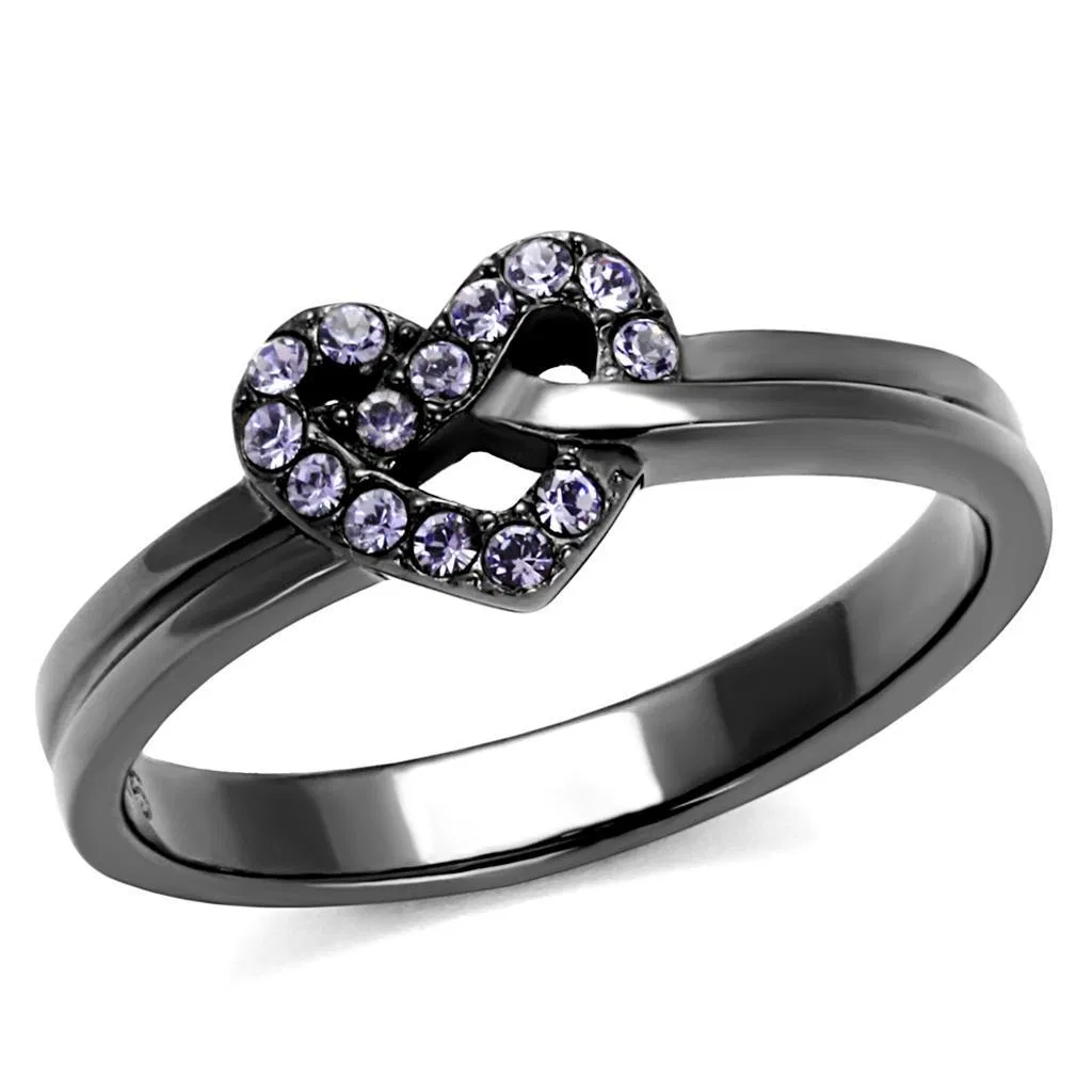 TK2685 - IP Light Black (IP Gun) Stainless Steel Ring with Top Grade Crystal in Light Amethyst - Grocery