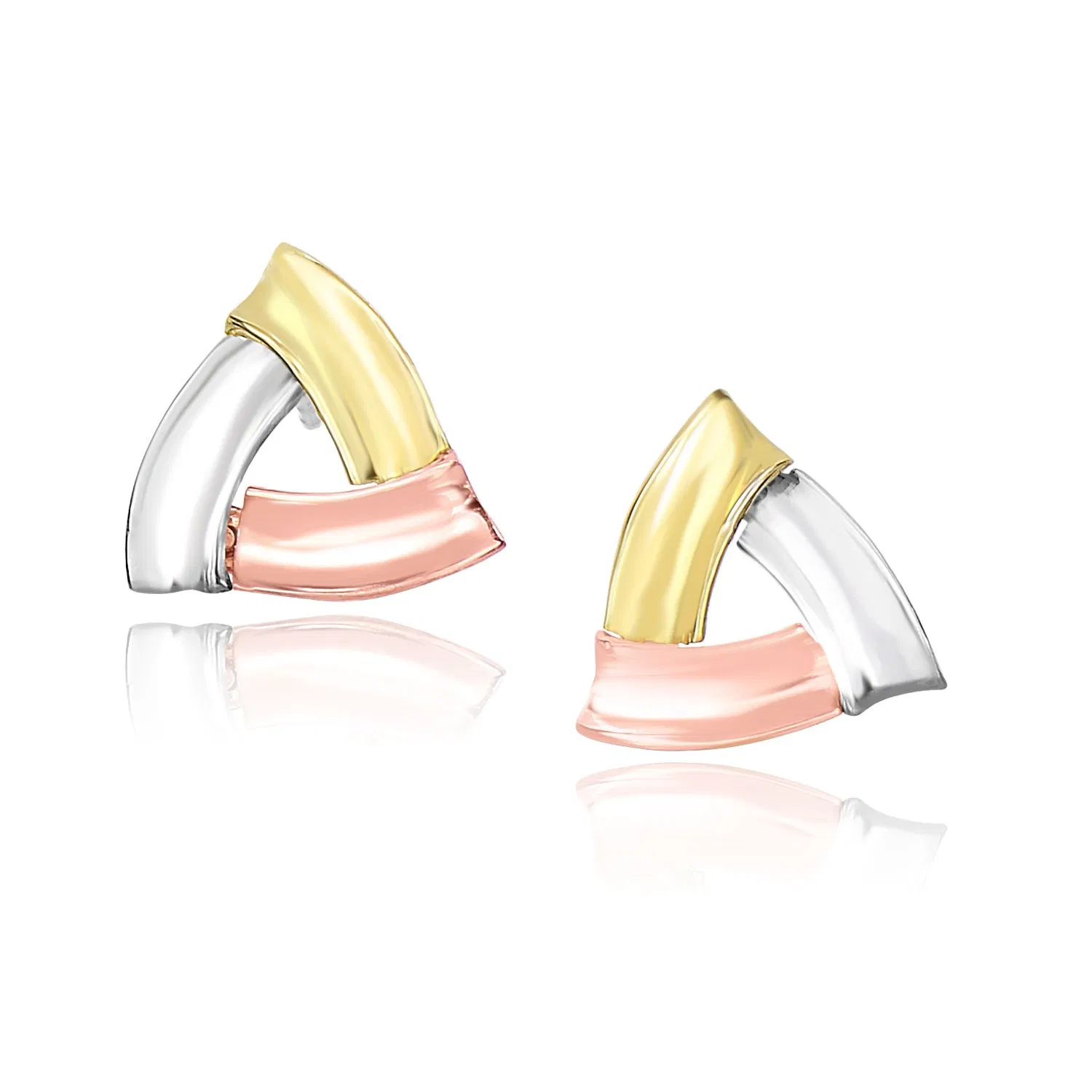 14k Tri-Color Gold Triangular Open Style Post Earrings - Grocery