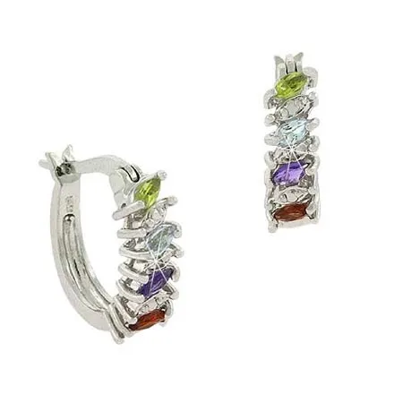 Sterling Silver Multi Gemstone & Diamond Accent Half Hoop Earrings - Grocery