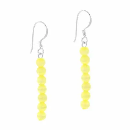 Sterling Silver Yellow Cats Eye Bead Dangle Earrings - Grocery