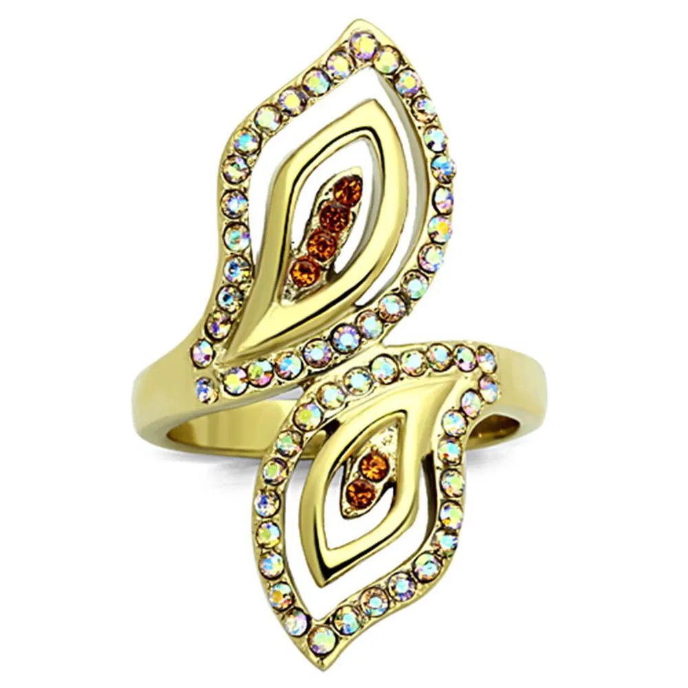 TK1289 - IP Gold(Ion Plating) Stainless Steel Ring with Top Grade Crystal in Multi Color - Grocery