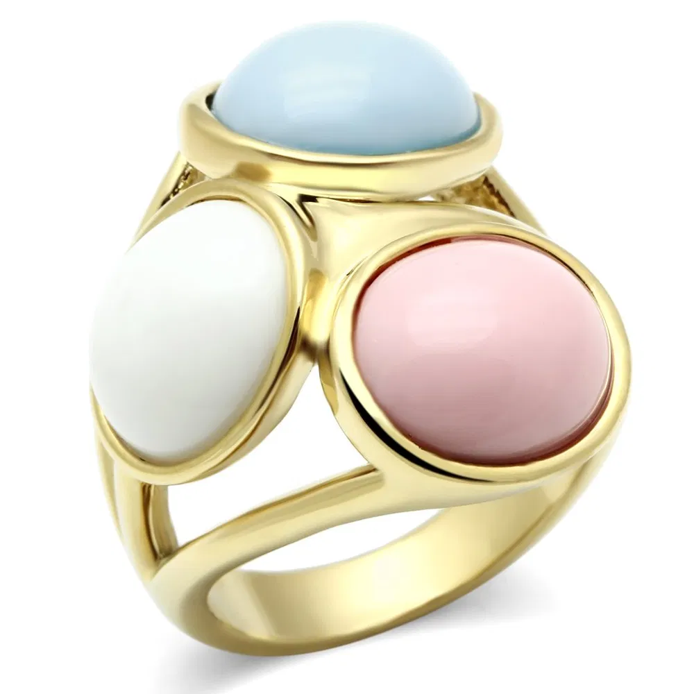 GL303 - IP Gold(Ion Plating) Brass Ring with Synthetic Synthetic Stone in Multi Color - Grocery