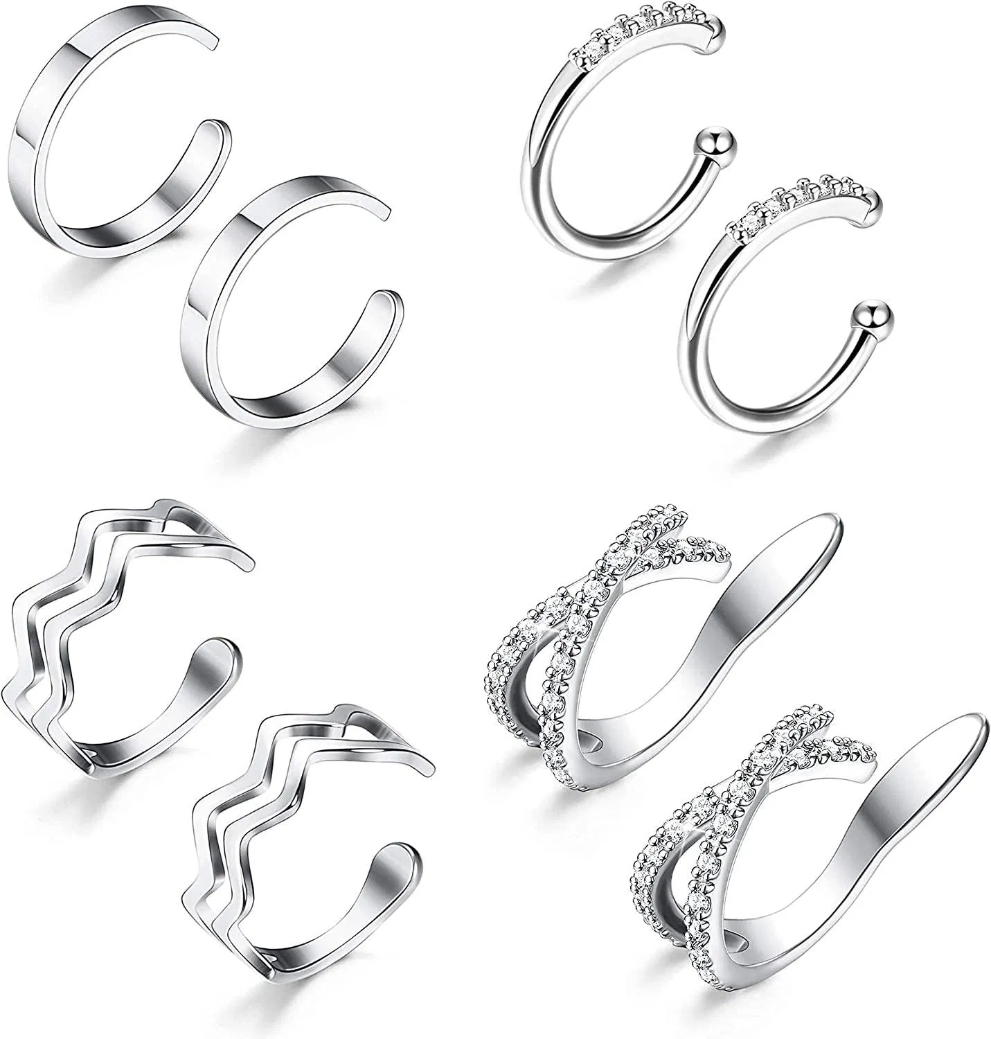 Ear Cuff Earrings for Women Non Pierced Cubic Zirconia Round Huggie Hoop Cartilage Clip On Conch Earring Cuffs - Grocery