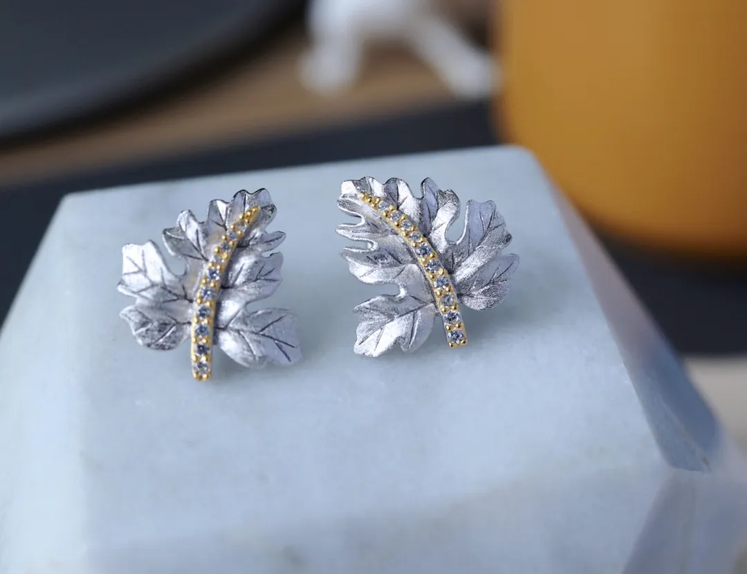 925 Silver Gilded Leaf Earrings - Grocery