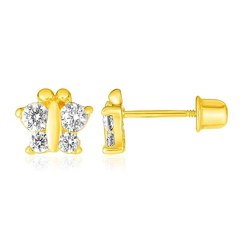 14k Yellow Gold Butterfly Childrens Earrings - Grocery