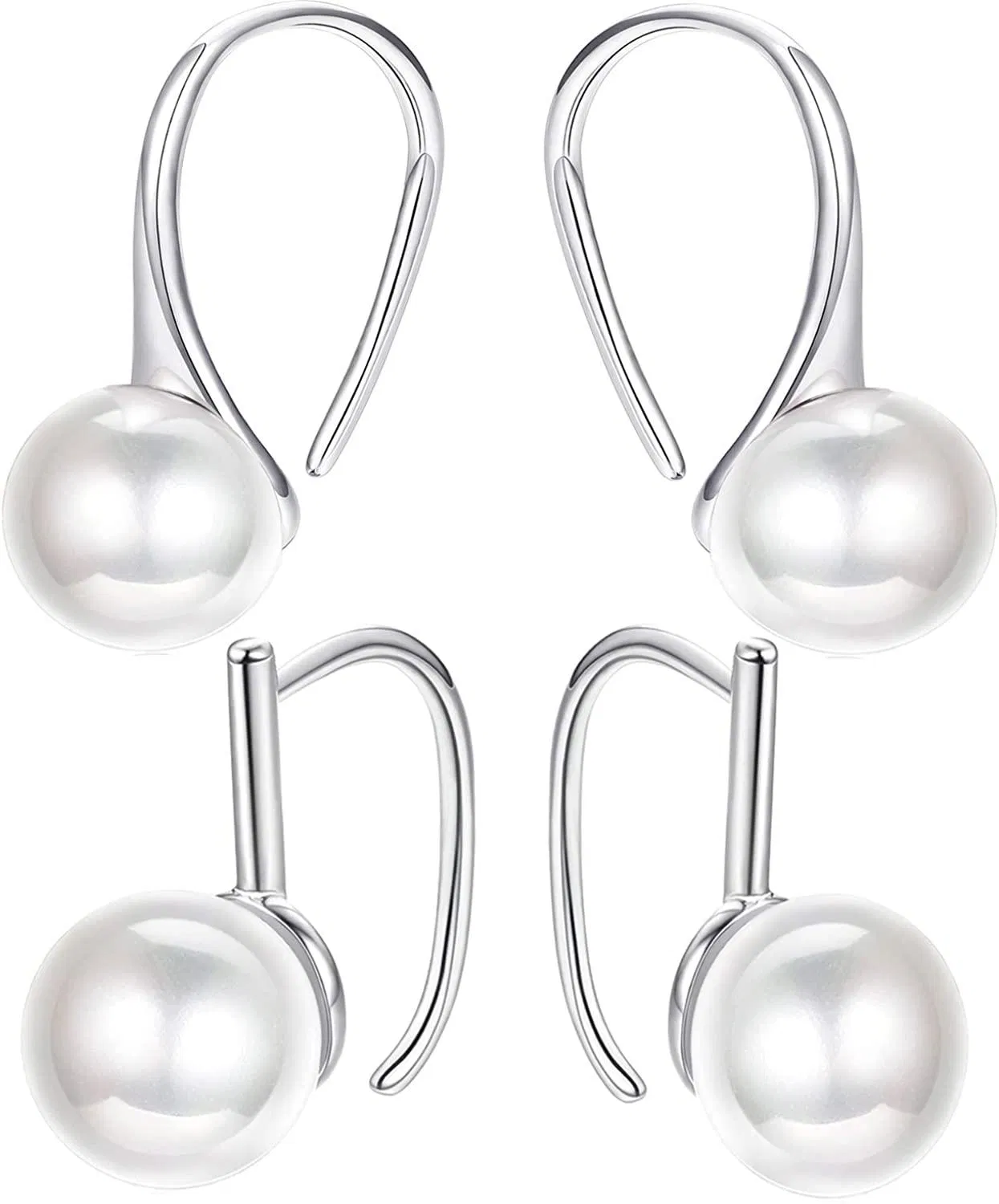 2 Pairs 925 Sterling Silver Pearl Dangle Earrings for Women Freshwater Cultured Pearl Drop Earrings Set - Grocery