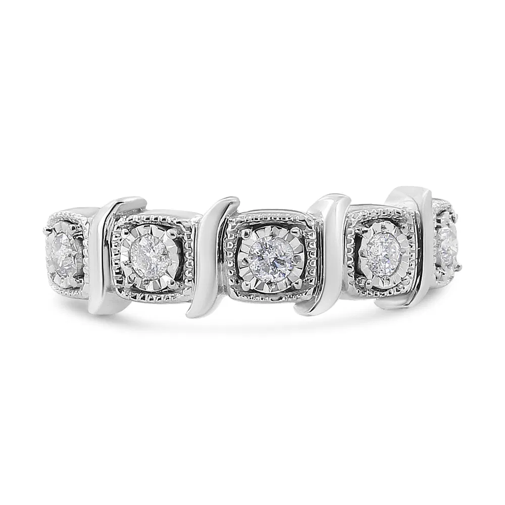 .925 Sterling Silver 1/4 Cttw Miracle Set Diamond 5-Stone Swirl Band Ring (I-J Color, I1-I2 Clarity) - Grocery