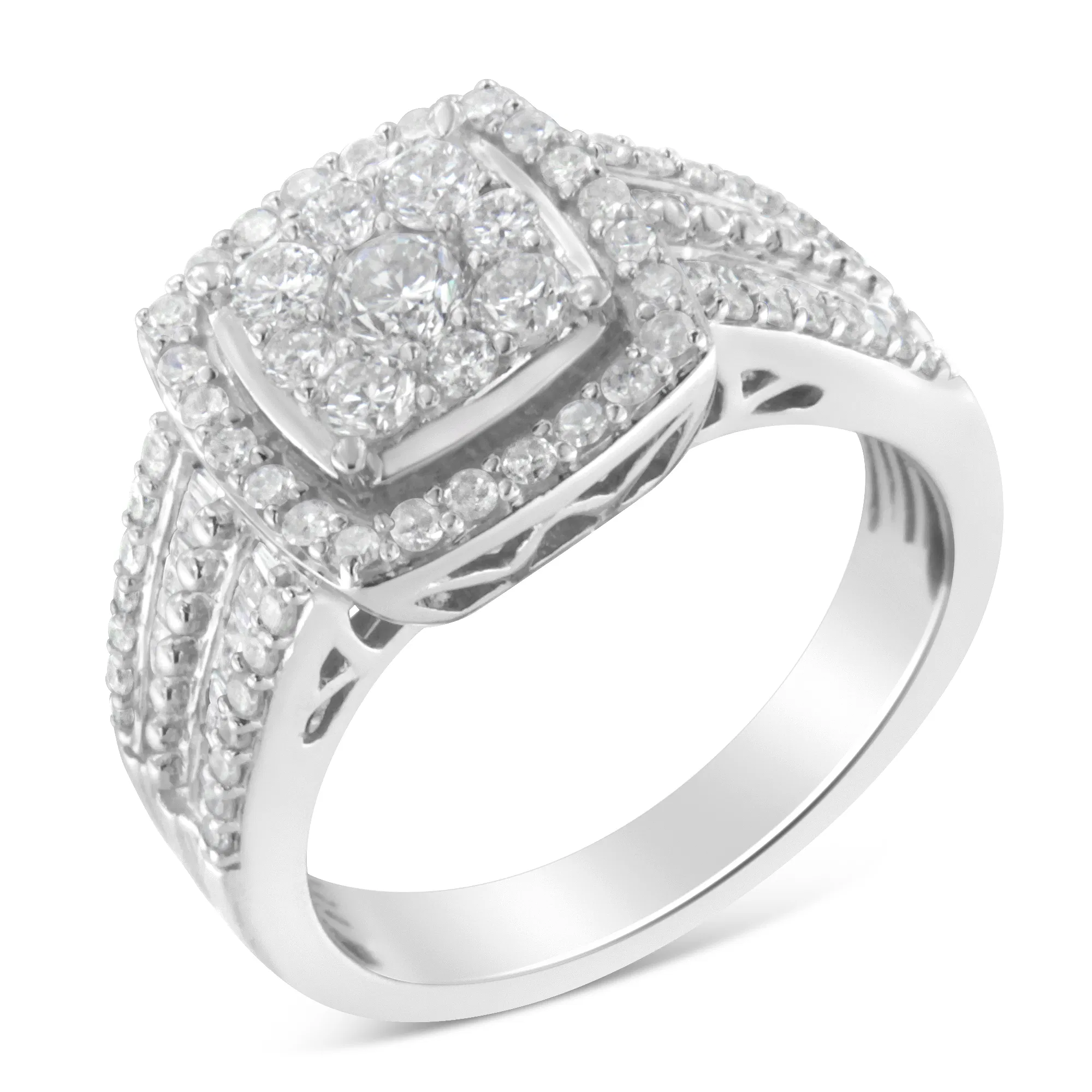 10K White Gold Diamond Cluster Ring (1 Cttw, H-I Color, I1-I2 Clarity) - Grocery