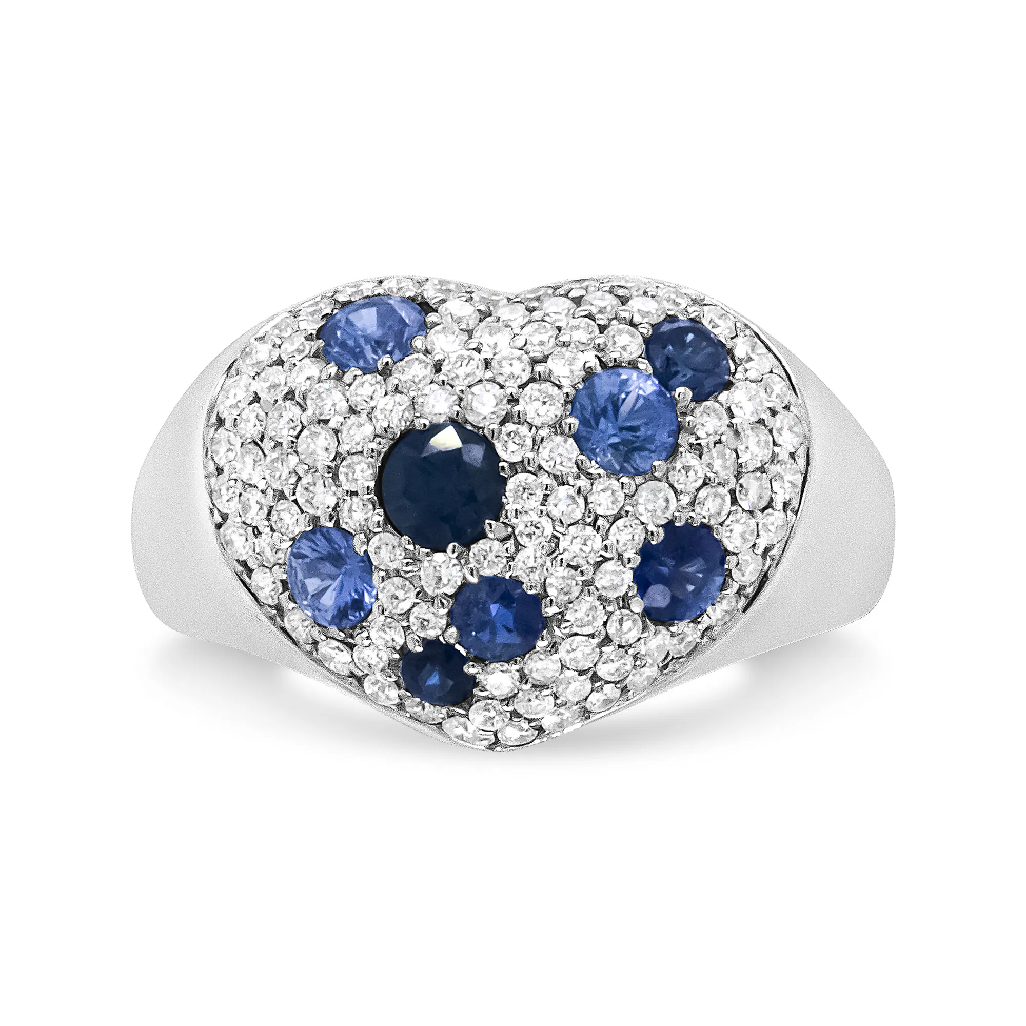 18K White Gold Blue Sapphire and 5/8 Cttw Diamond Cluster Heart Shaped Ring (F-G Color, VS1-VS2 Clarity) - Size 7.5 - Grocery