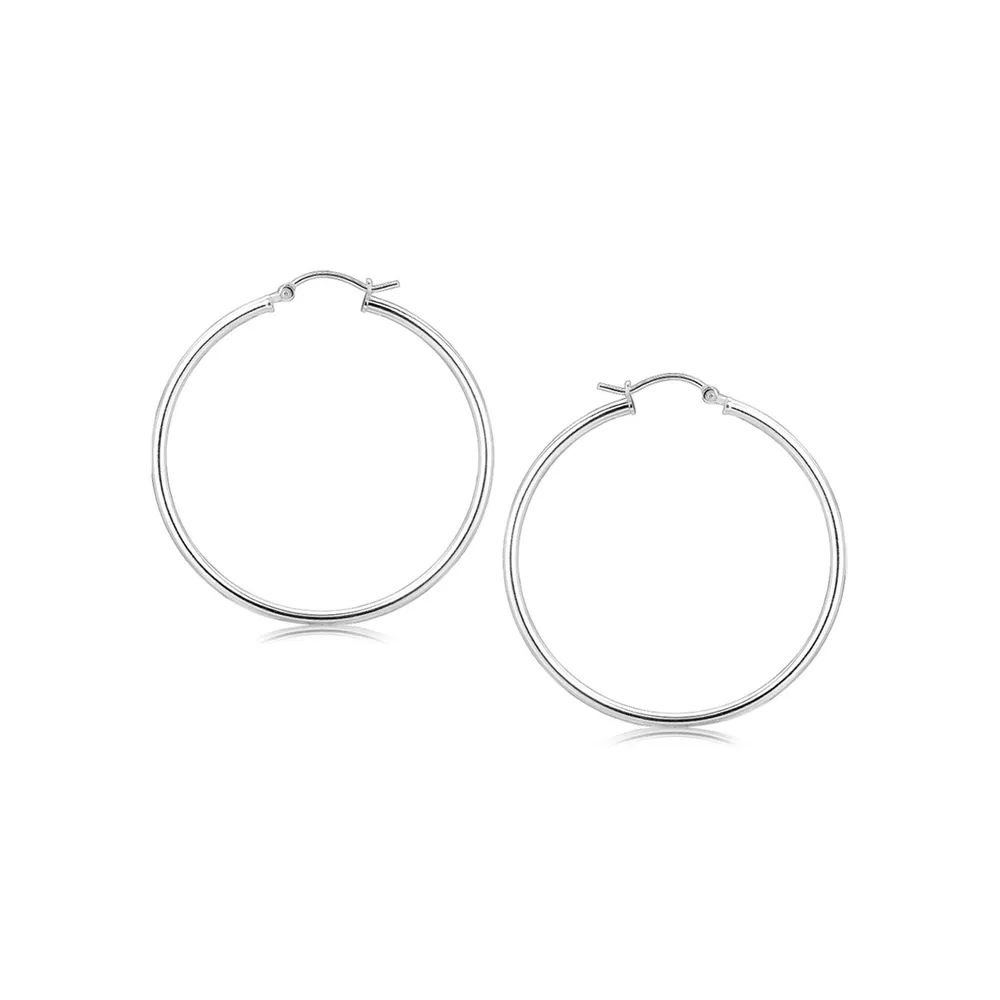 Sterling Silver Rhodium Plated Thin Large Polished Hoop Earrings (2x40mm) - Grocery