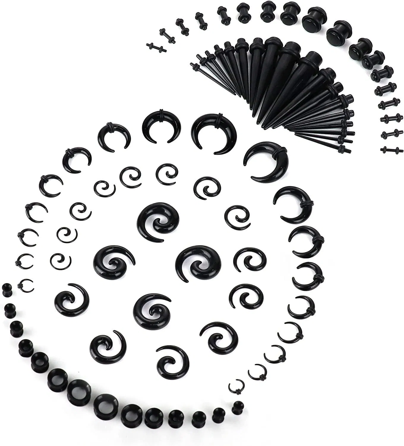 86Pcs Black Ear Stretching Kit 14-00G Ear Gauge Kit Horseshoes Taper Spiral Tapers Tunnels Plugs Silicone Tunnels Piercing Ear Expander Set - Grocery
