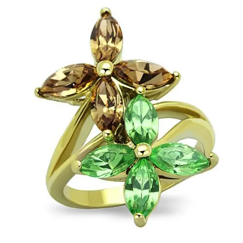 TK1715 - IP Gold(Ion Plating) Stainless Steel Ring with Top Grade Crystal in Multi Color - Grocery