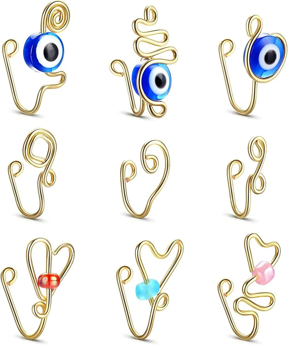 9 Pcs African Fake Nose Ring Cuff for Women Evil Eye Non Piercing Clip on Nose Cuff Ring No Piercing Nose Ring Jewellery - Grocery