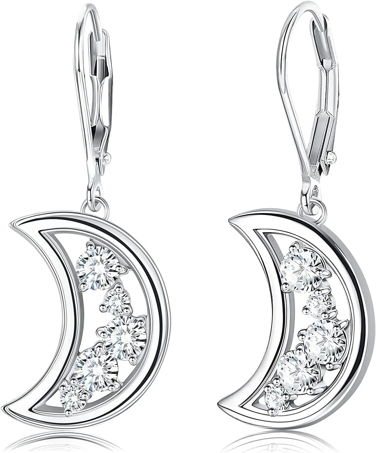 925 Sterling Silver Crescent Moon Dangle Earrings for Women 5A Cubic Zirconia Drop Moon Earrings Jewelry Leverback Earrings - Grocery