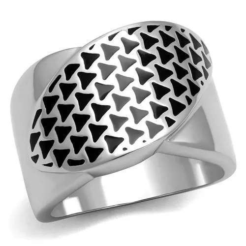 TK3010 - High polished (no plating) Stainless Steel Ring with Epoxy in Jet - Grocery