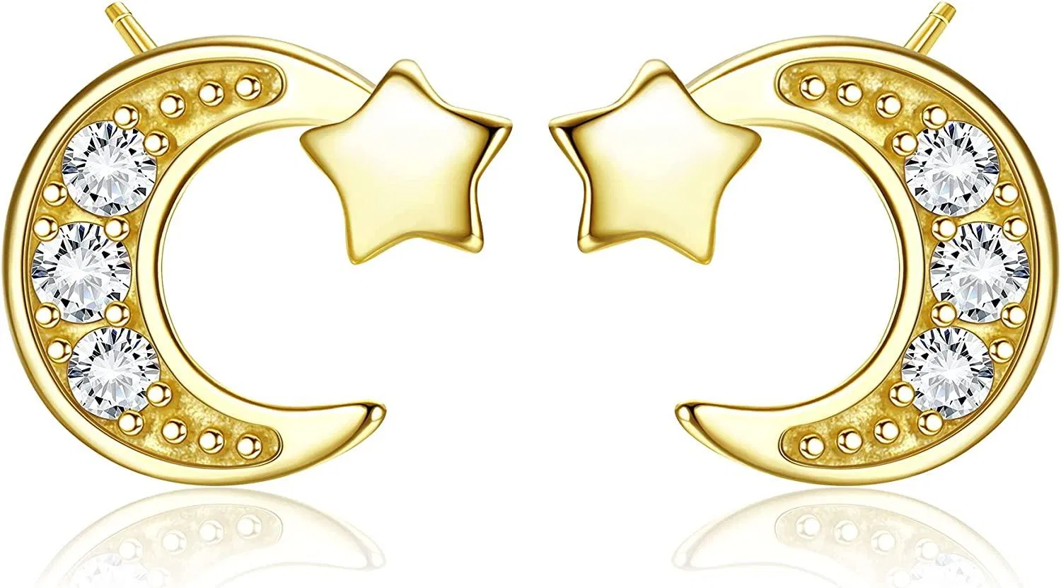 925 Sterling Silver Moon Star Earrings Cubic Hypoallergenic Stud Earrings Zirconia Moon Star Stud Earrings for Girls Women - Grocery
