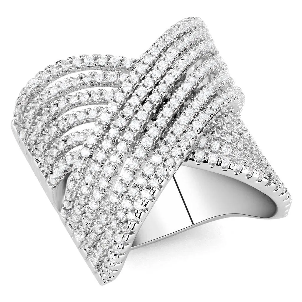 3W1539 - Rhodium Brass Ring with AAA Grade CZ in Clear - Grocery
