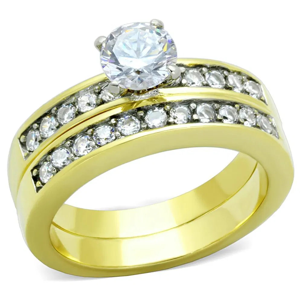 TK8X003 - Two-Tone IP Gold (Ion Plating) Stainless Steel Ring with AAA Grade CZ in Clear - Grocery