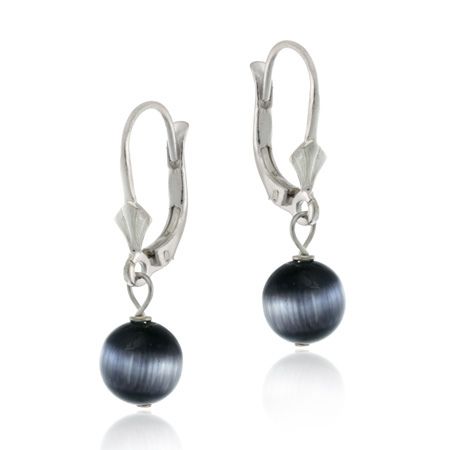 Sterling Silver Black Cats Eye Bead LeverBack Lever Back Earrings - Grocery