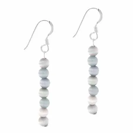 Sterling Silver Gray Cats Eye Beaded Dangle Earrings - Grocery