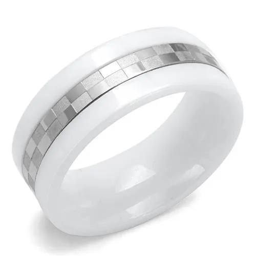 TK2403 - High polished (no plating) Stainless Steel Ring with Ceramic in White - Grocery