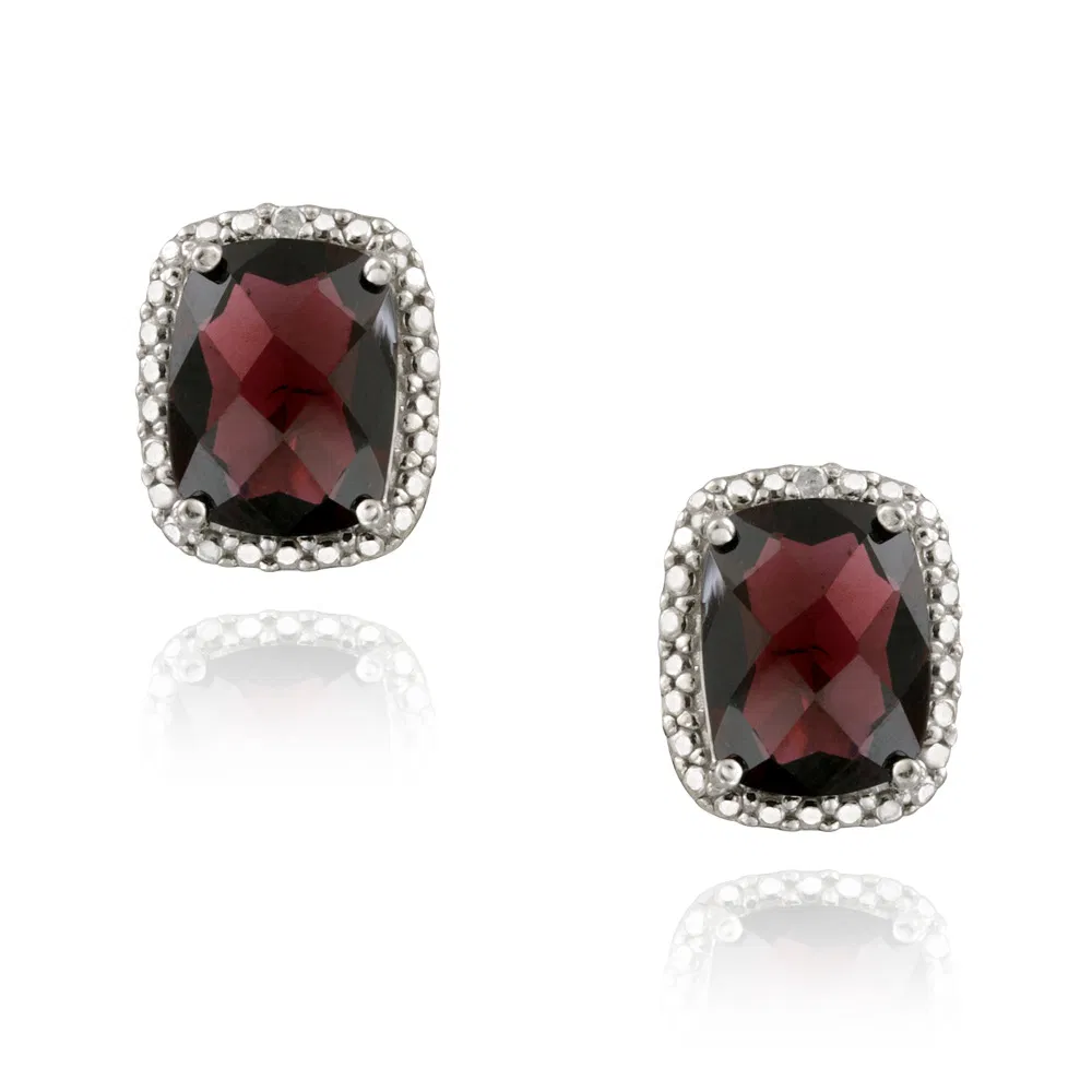Sterling Silver 5.5ct Garnet & Diamond Accent Cushion Cut Earrings - Grocery