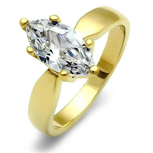 TK1673 - IP Gold(Ion Plating) Stainless Steel Ring with AAA Grade CZ in Clear - Grocery