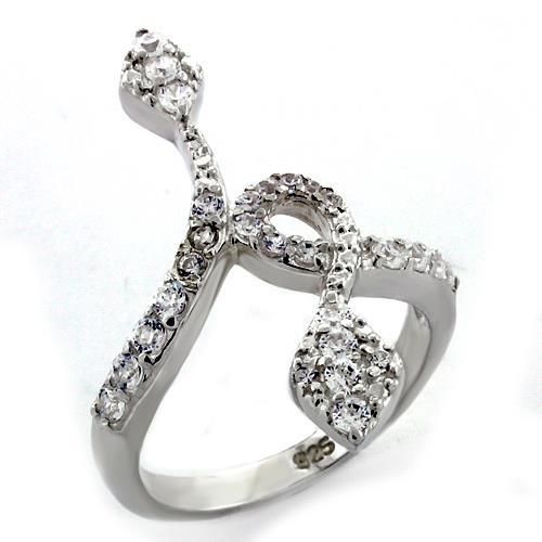 LOAS1107 - High-Polished 925 Sterling Silver Ring with AAA Grade CZ in Clear - Grocery