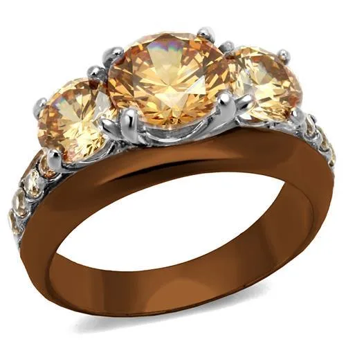 TK2656 - Two Tone IP Light Brown (IP Light coffee) Stainless Steel Ring with AAA Grade CZ in Champagne - Grocery