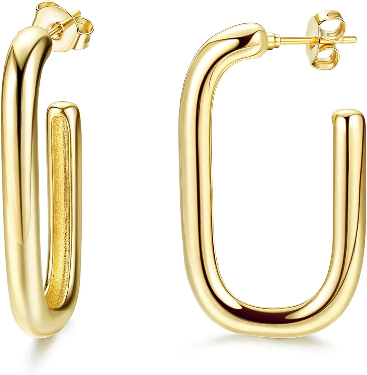 14K Gold Plated Chunky Gold Open Hoop Earring Cuff Earrings Huggie Stud Small Hoop Earrings Classic Thick Hoops for Women Gifts - Grocery
