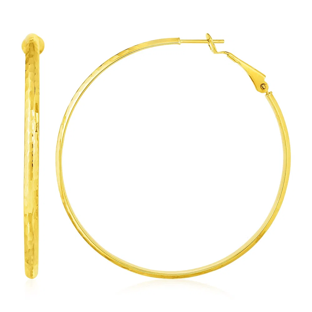 14k Yellow Gold Large Textured Round Hoop Earrings - Grocery