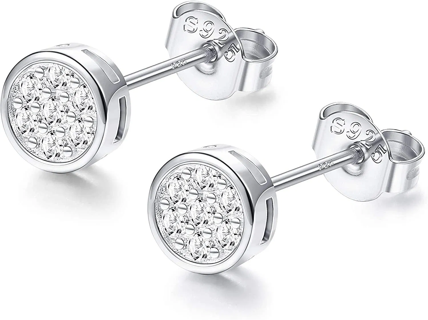 925 Sterling Cubic Zirconia Stud Earrings for Women Tiny Round Cut CZ Cartilage Stud Earrings Hypoallergenic - Grocery