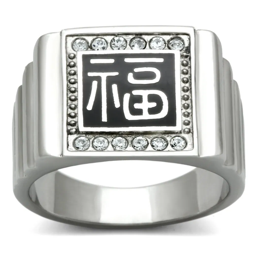 TK329 - High polished (no plating) Stainless Steel Ring with Top Grade Crystal in Clear - Grocery