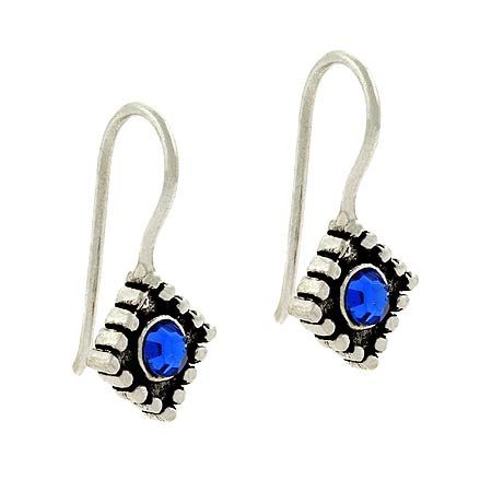 Sterling Silver Blue Rhinestone Aztec Earrings - Grocery