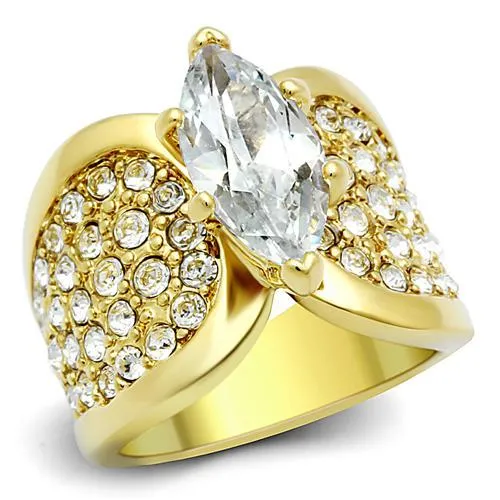TK1672 - IP Gold(Ion Plating) Stainless Steel Ring with AAA Grade CZ in Clear - Grocery