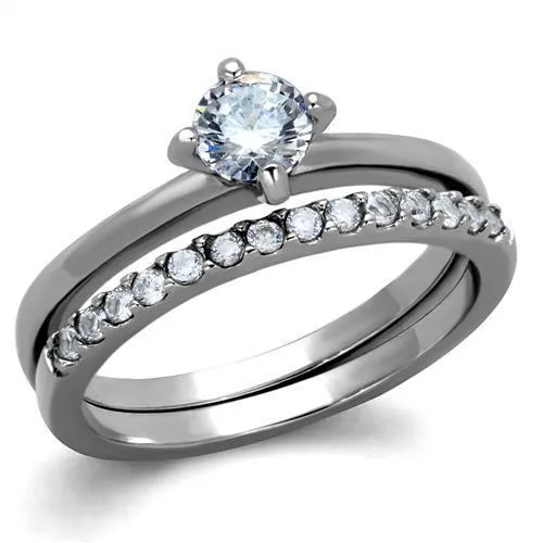 TK2115 - High polished (no plating) Stainless Steel Ring with AAA Grade CZ in Clear - Grocery