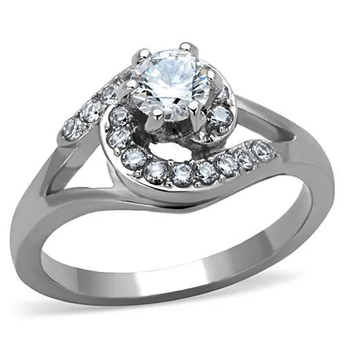 TK1529 - High polished (no plating) Stainless Steel Ring with AAA Grade CZ in Clear - Grocery