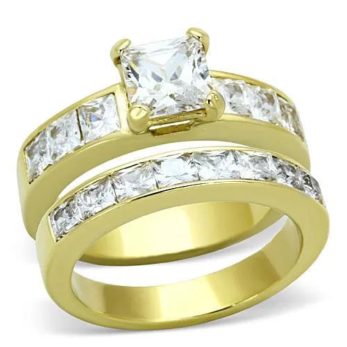 TK61206G - IP Gold(Ion Plating) Stainless Steel Ring with AAA Grade CZ in Clear - Grocery